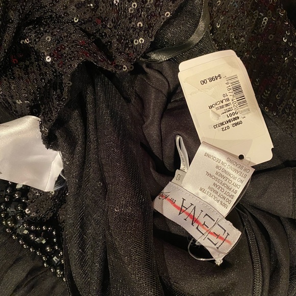 Ieena for Mac Duggal Sequin Bodice Long-Sleeve Ruffle Tiered Midi dress - Picture 12 of 13